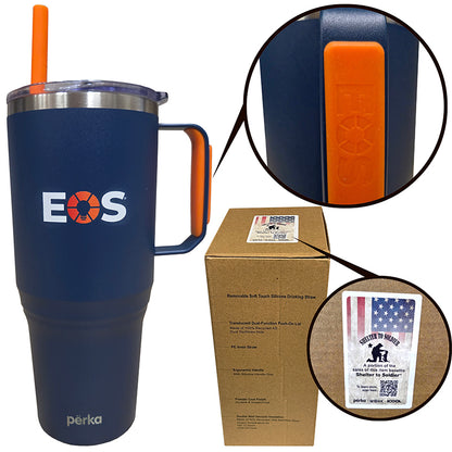 Perka® Portofino 36 oz. Double Wall Recycled Stainless Steel Travel Mug - Navy